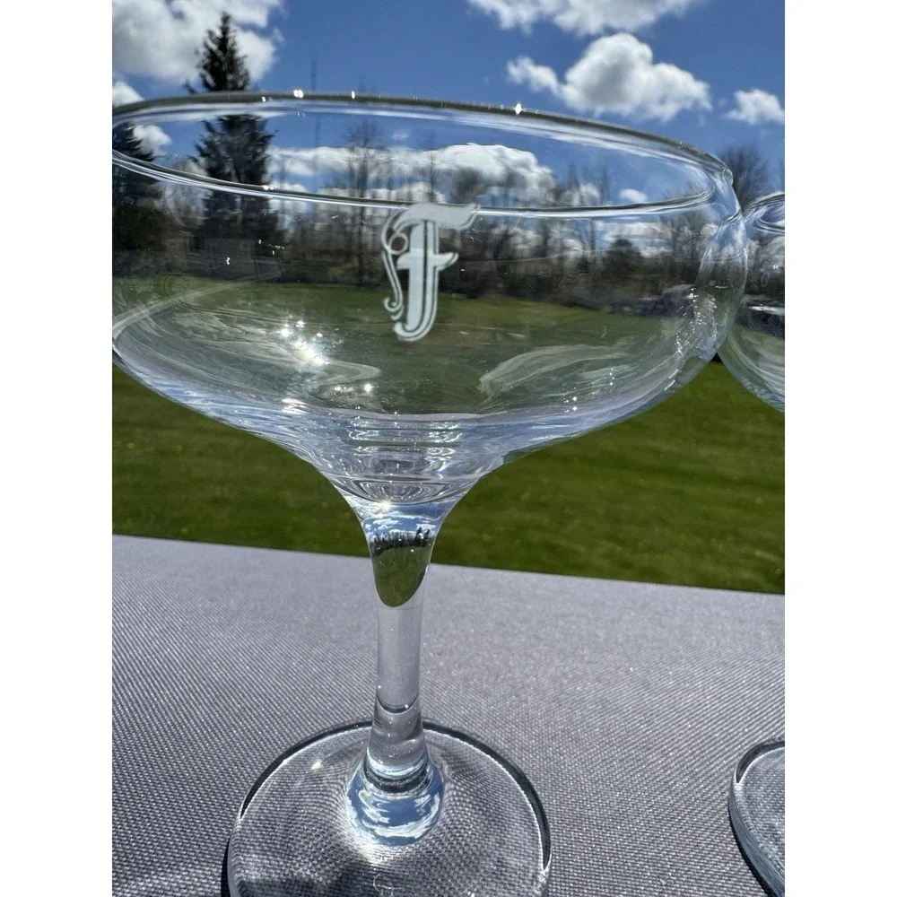 Set of 2 Pasabahce Coupe Glasses Monogram Champagne Cocktail 5.5